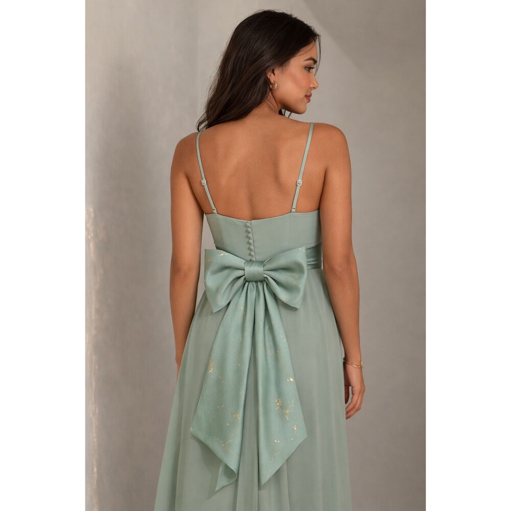 David’s Bridal Dusty Sage Satin Back Bow Bridesmaid Dress Sash NEW S1041 DustySa